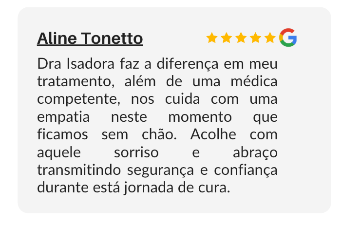 Depoimento de paciente 1 no Google