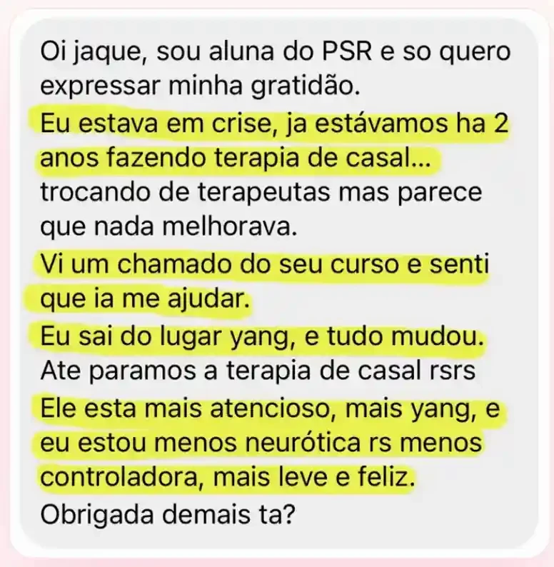Depoimento de aluna: casamento em crise que foi restaurado.