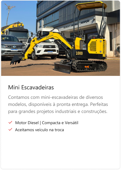 Mini escavadeira amarela de esteiras na Guindastes São Carlos