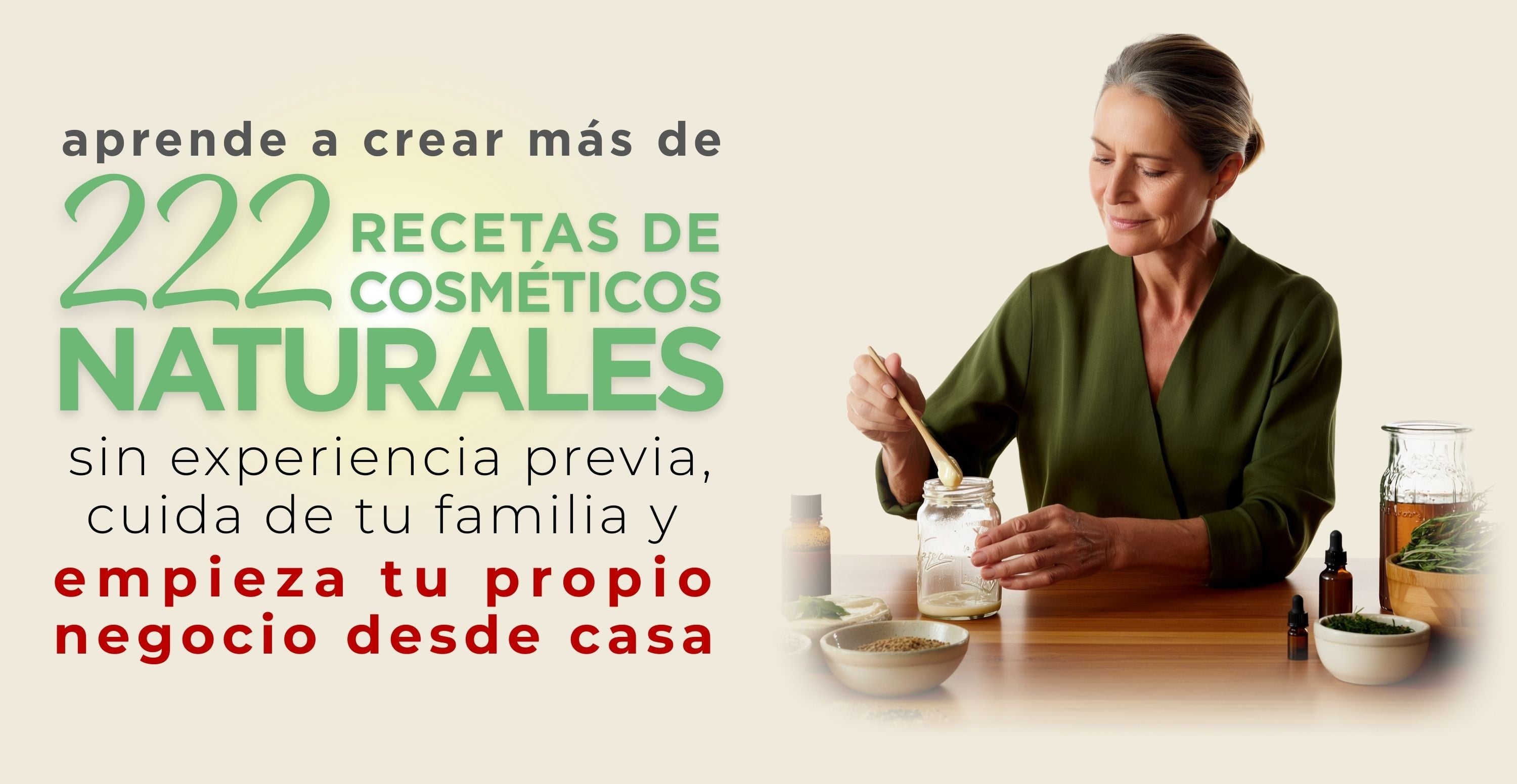 Mujer preparando cosméticos naturales en casa