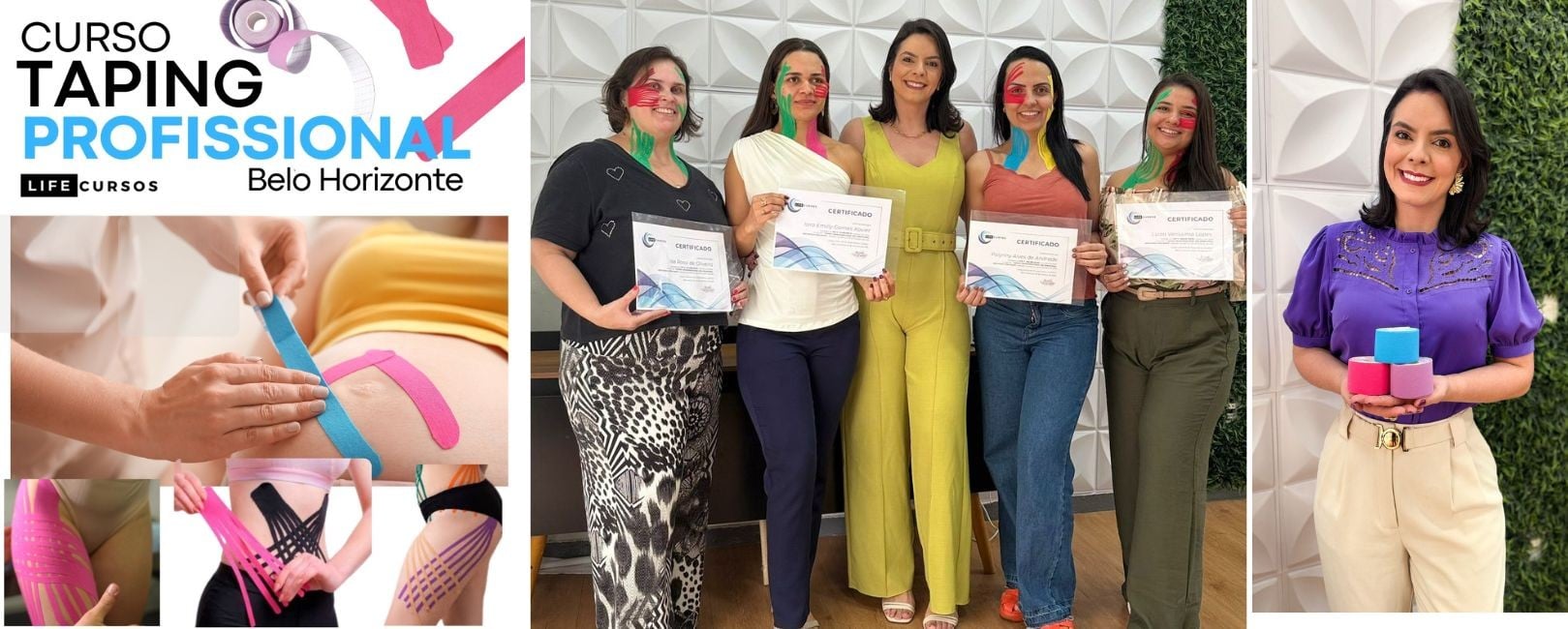Alunas formadas no Curso de Taping Profissional da LIFE Cursos com seus certificados