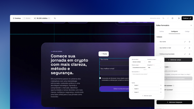 Formulário de contato configurado no GreatPages