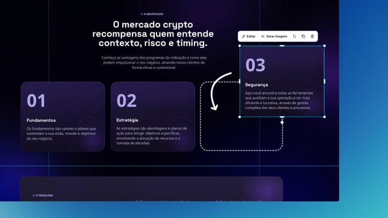 Editor arrastando e soltando elementos na página do GreatPages