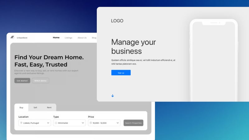 Comparação visual: site com menu e vários caminhos vs. landing page enxuta com um único botão