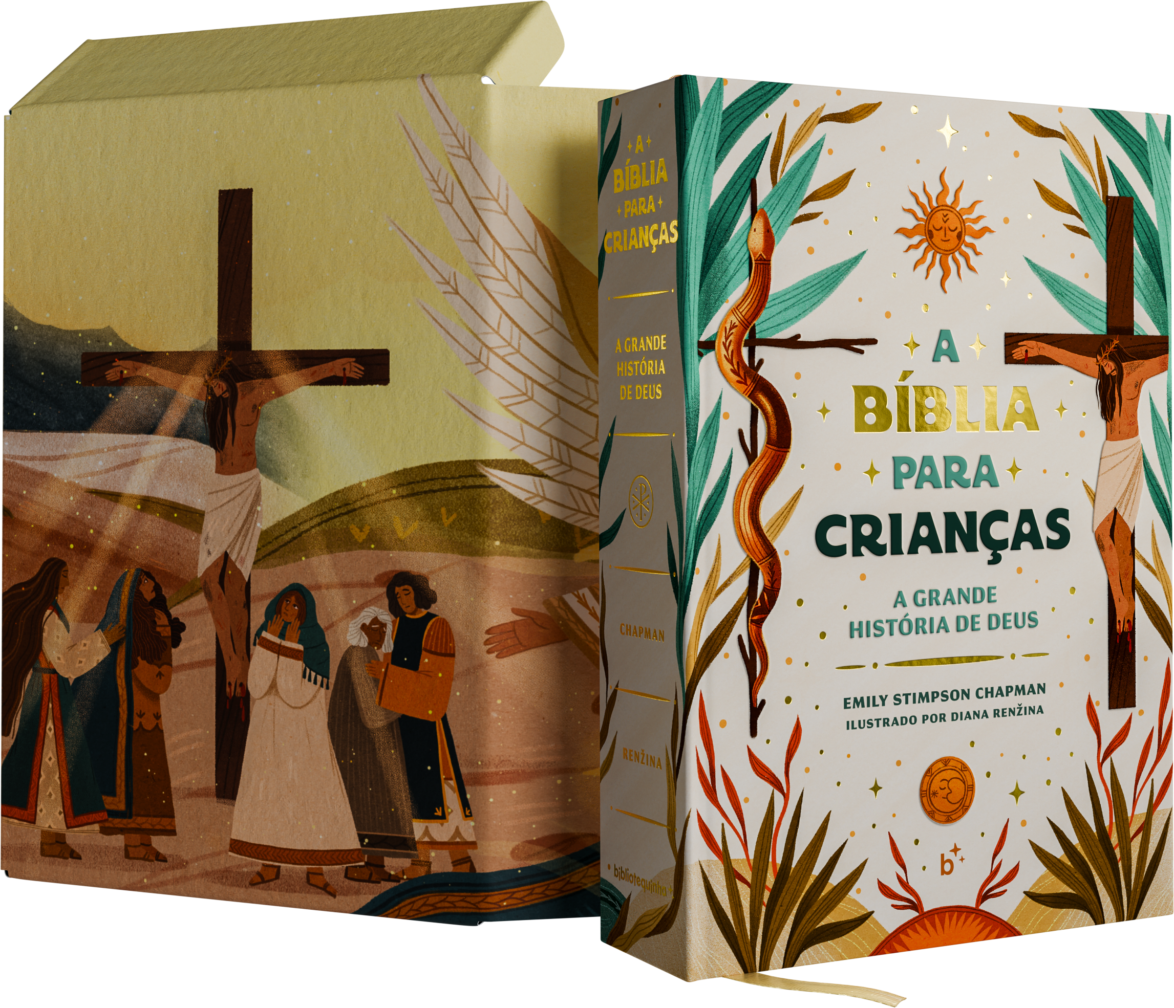 Caixa e capa do livro A Bíblia para Crianças: A Grande História de Deus