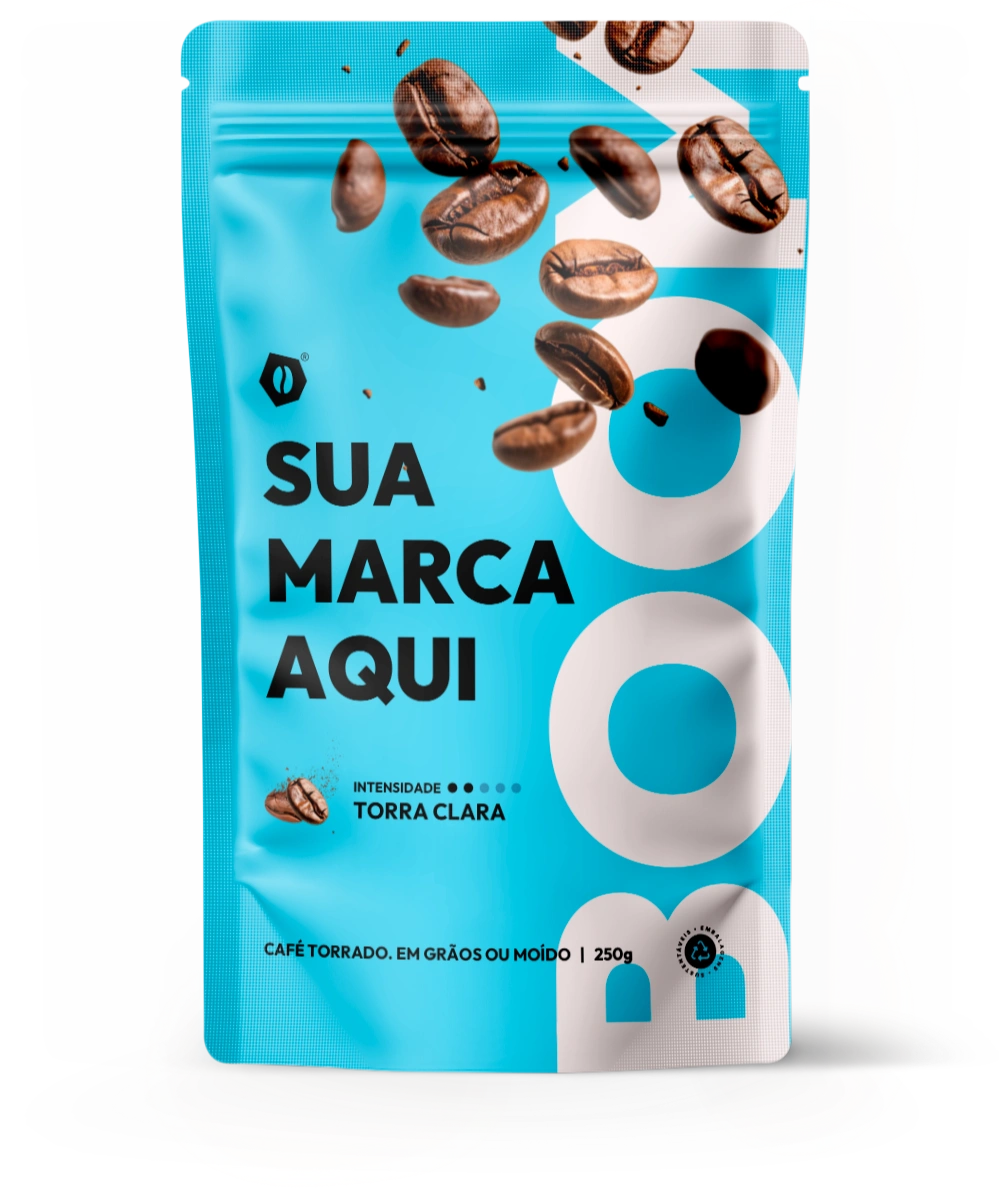Embalagem de café 250g na cor ciano vivo