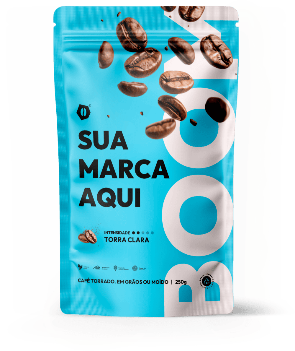 Embalagem de café 250g na cor ciano vivo