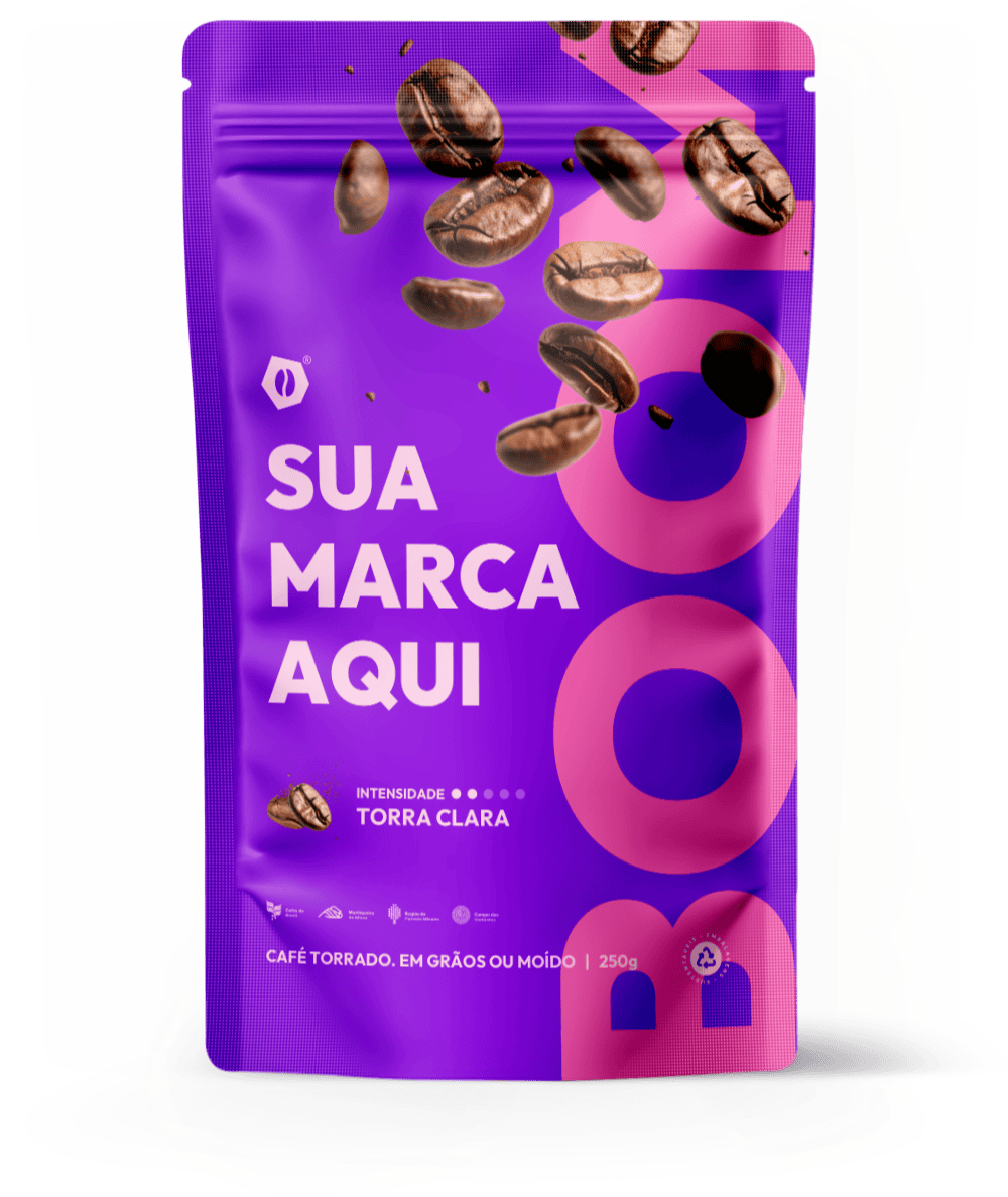 Embalagem de café 250g na cor roxo elétrico