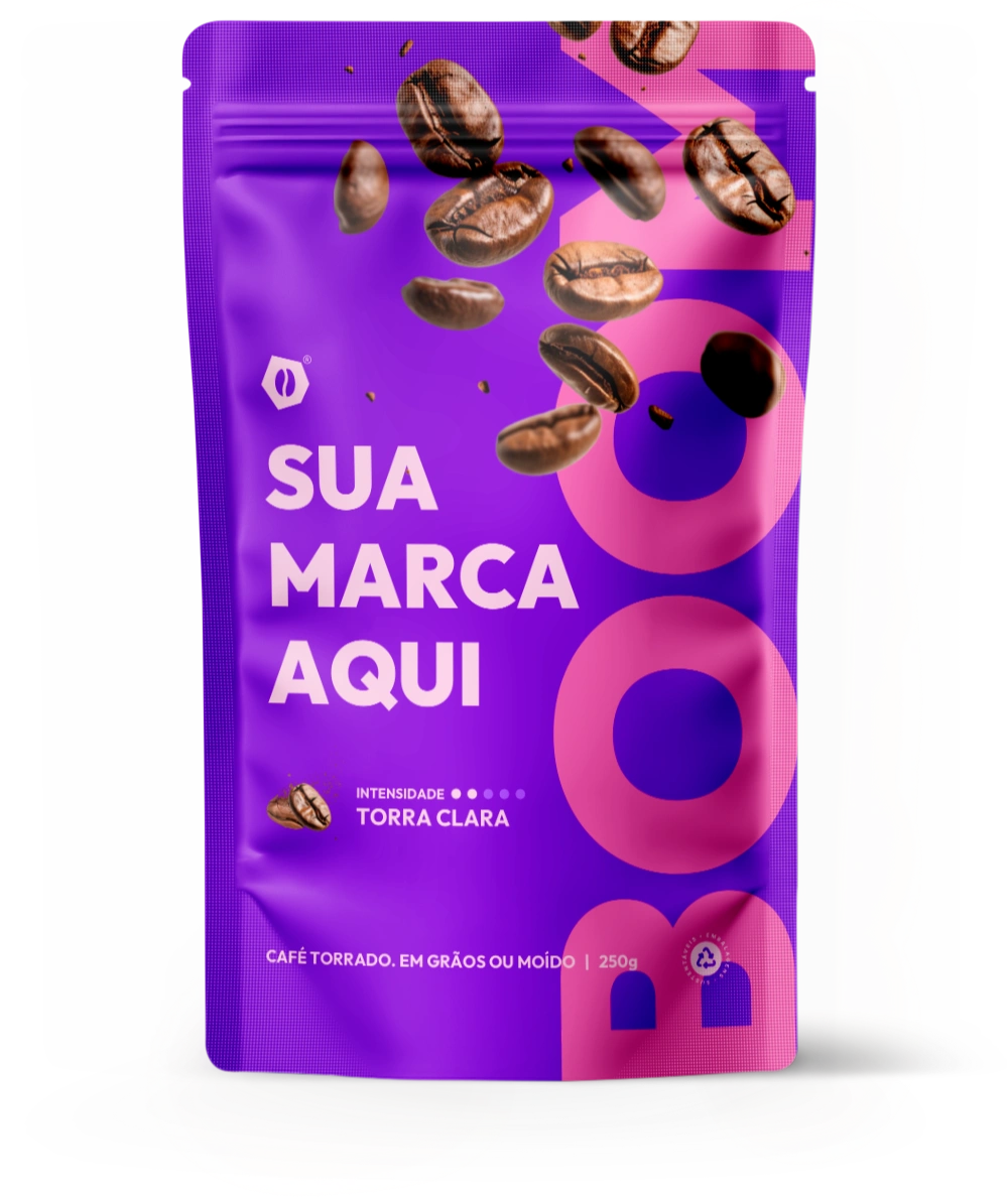 Embalagem de café 250g na cor roxo elétrico