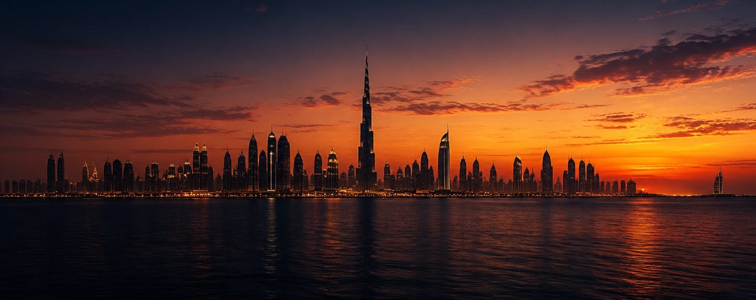 Skyline de Dubai ao entardecer
