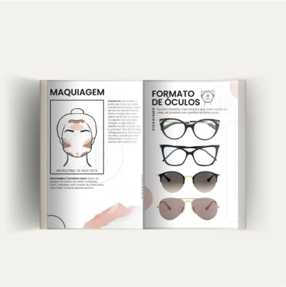 Páginas do projeto: maquiagem e formato de óculos