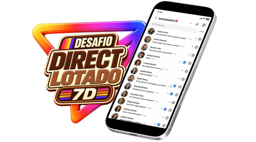 Desafio Direct Lotado 7D com celular cheio de mensagens no direct