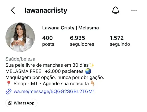 Perfil de Lawana Cristy depois da Bio Ímã