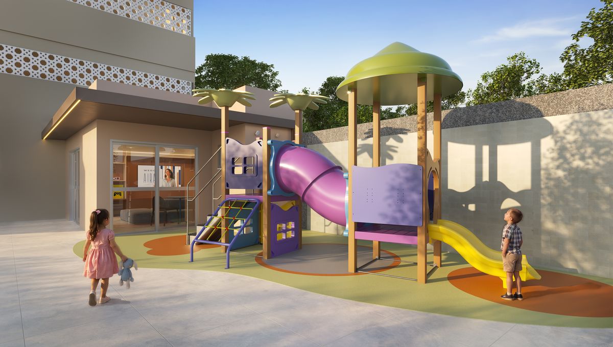 Playground com piso sensorial inclusivo para crianças TEA