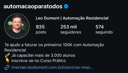 Perfil do Instagram de Léo Dumont: @automacaoparatodos, 253 mil seguidores