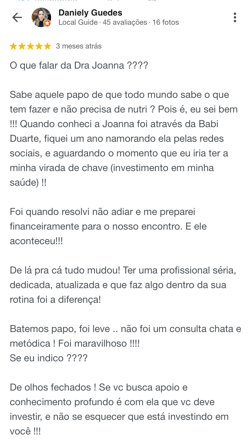 Depoimento 5 apresentado na página de Joanna Carollo