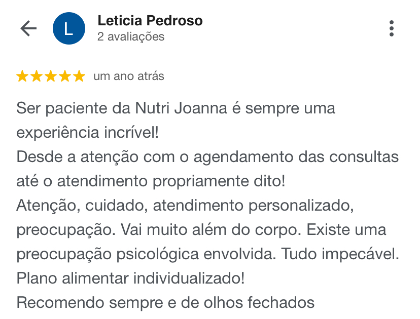 Depoimento 1 apresentado na página de Joanna Carollo