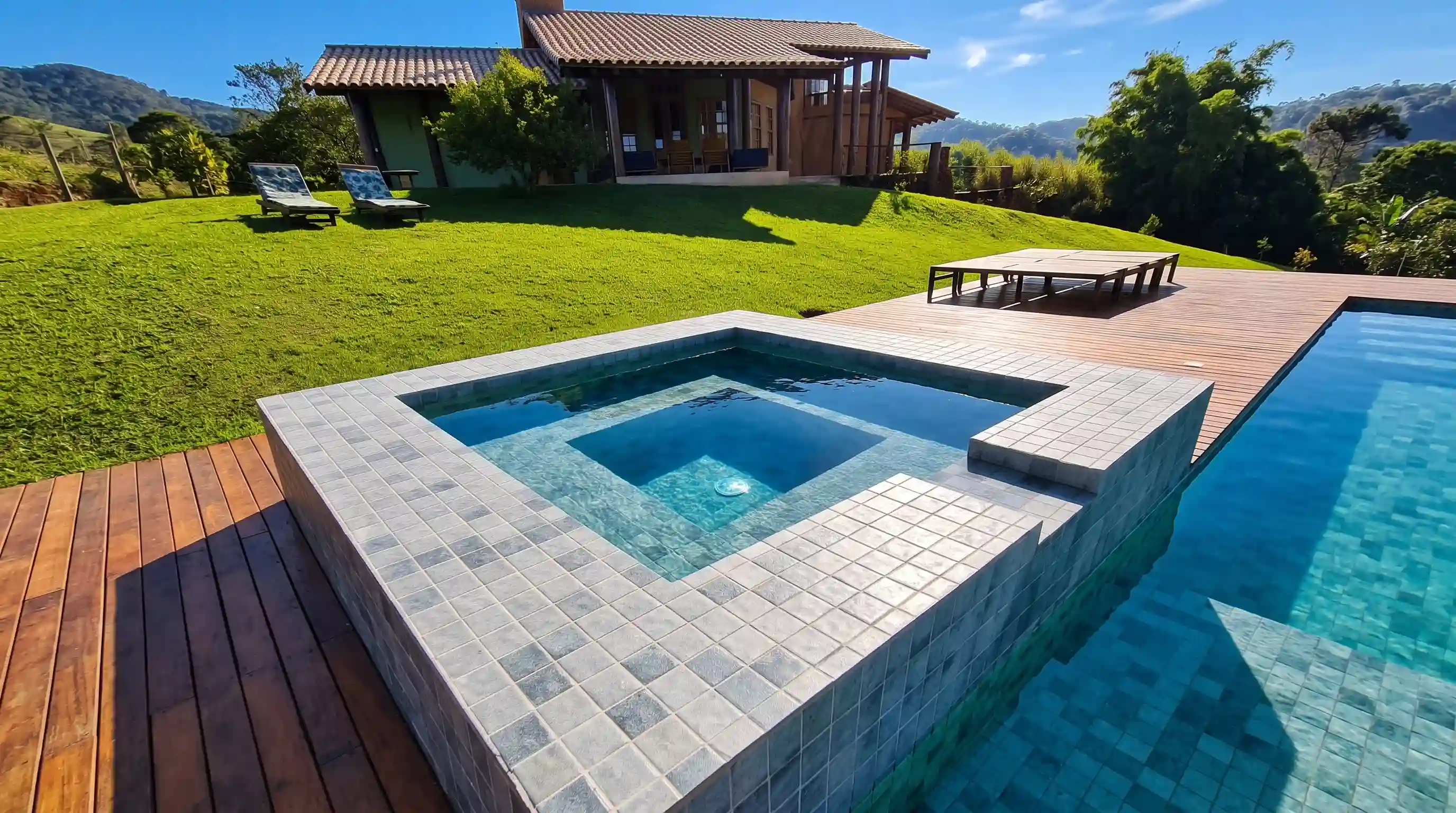 Piscina integrada à residência em Vinhedo