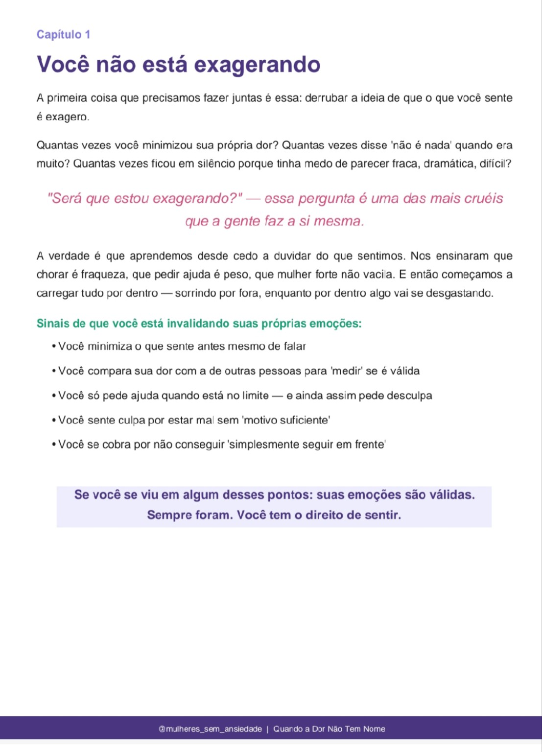 Página interna do capítulo Você não está exagerando