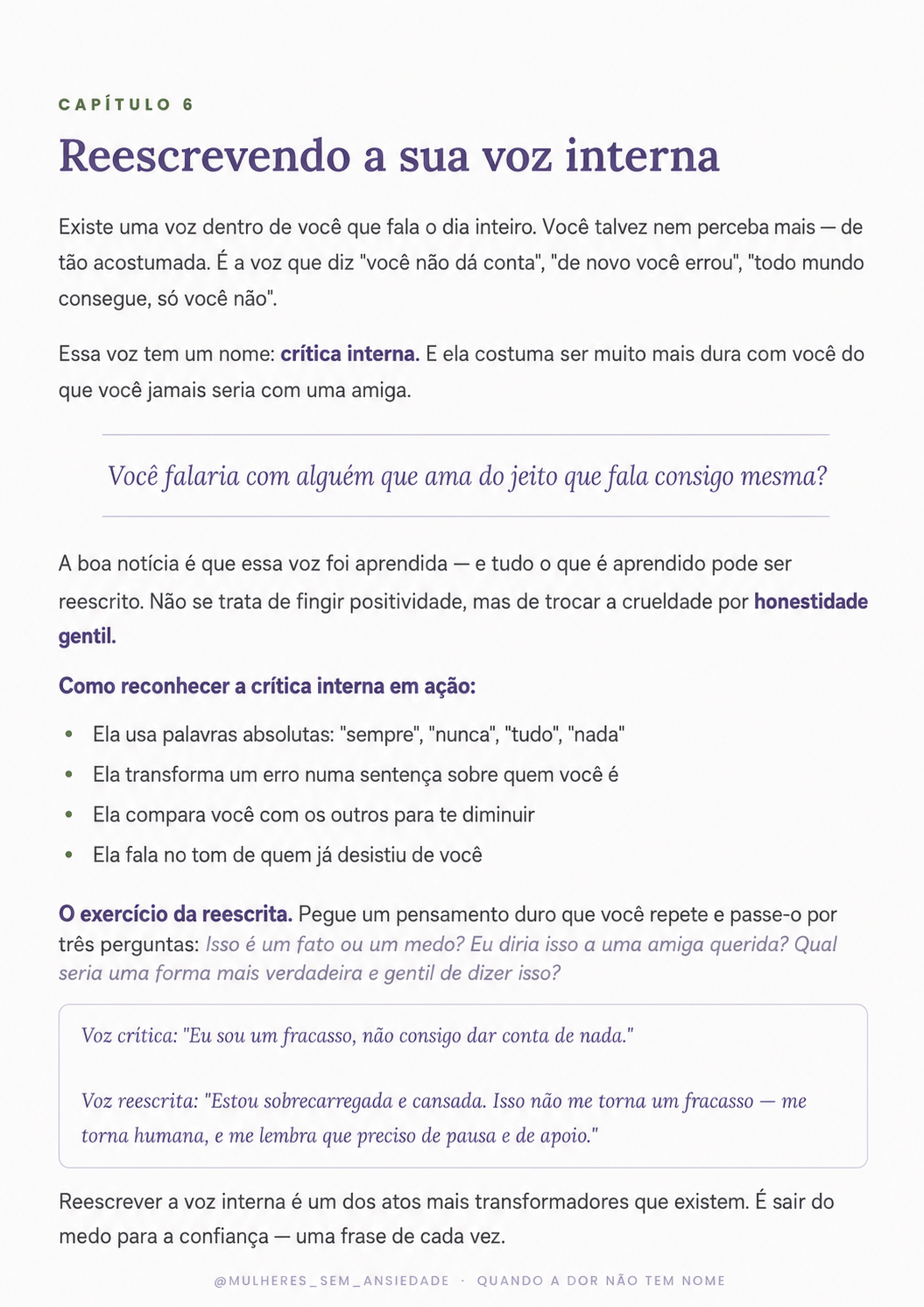 Página interna do capítulo Reescrevendo a sua voz interna