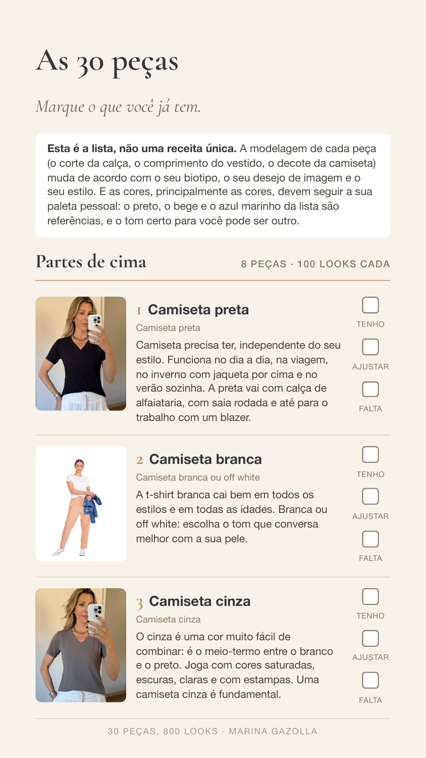 Marque as peças que você já tem