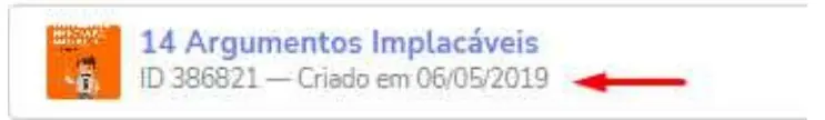 Registro na Hotmart do e-book 14 Argumentos Implacáveis, criado em 6 de maio de 2019