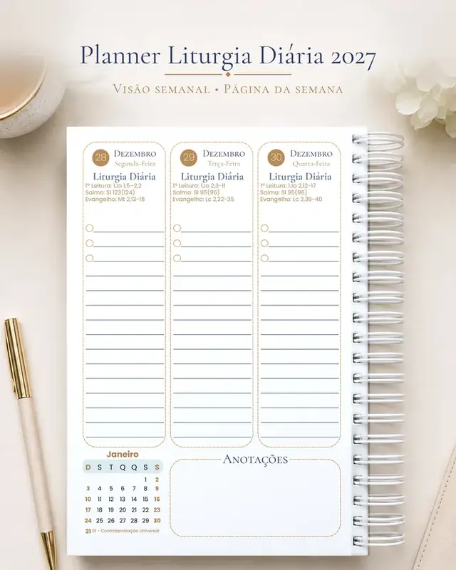 Planner na visão semanal com a liturgia de cada dia