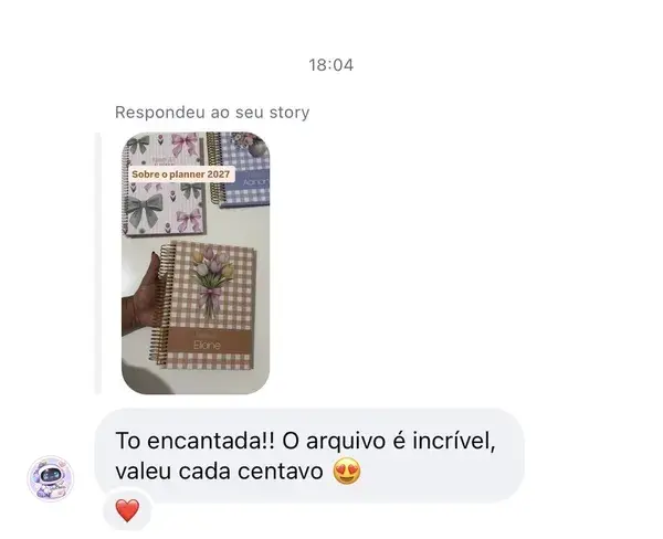 Mensagem: To encantada!! O arquivo é incrível, valeu cada centavo