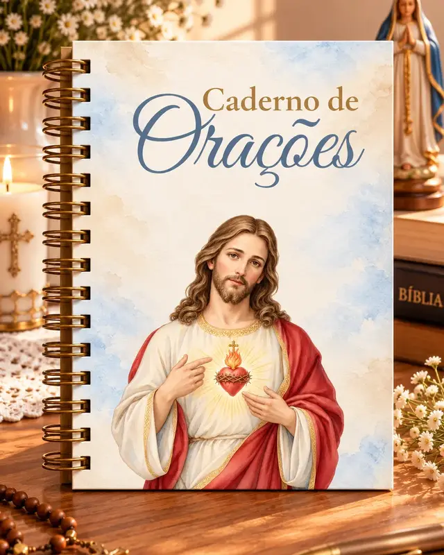 Caderno de Orações com a capa do Sagrado Coração de Jesus