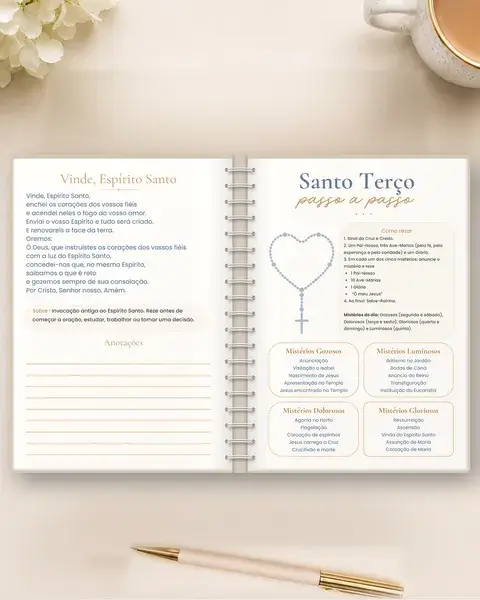 Mockup do caderno de orações aberto