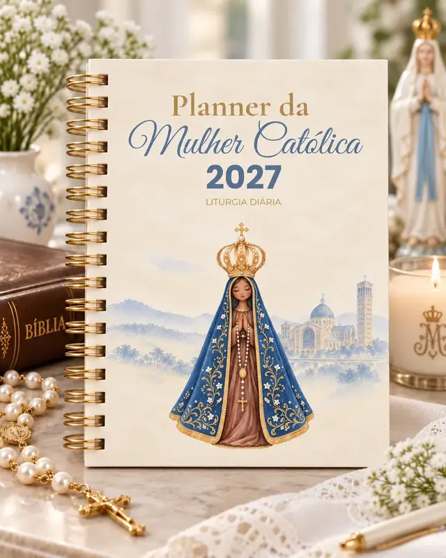 Planner Liturgia Diária 2027 com a capa de Nossa Senhora Aparecida