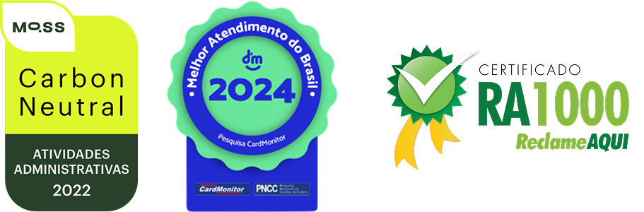 Selos DM: Carbon Neutral 2022, Melhor Atendimento do Brasil 2024 e Certificado RA1000 Reclame Aqui