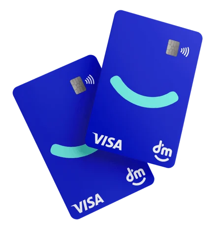 Dois cartões DM Visa azuis sobrepostos