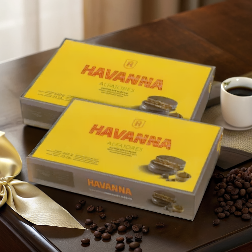 Caixas de alfajores Havanna com fita dourada