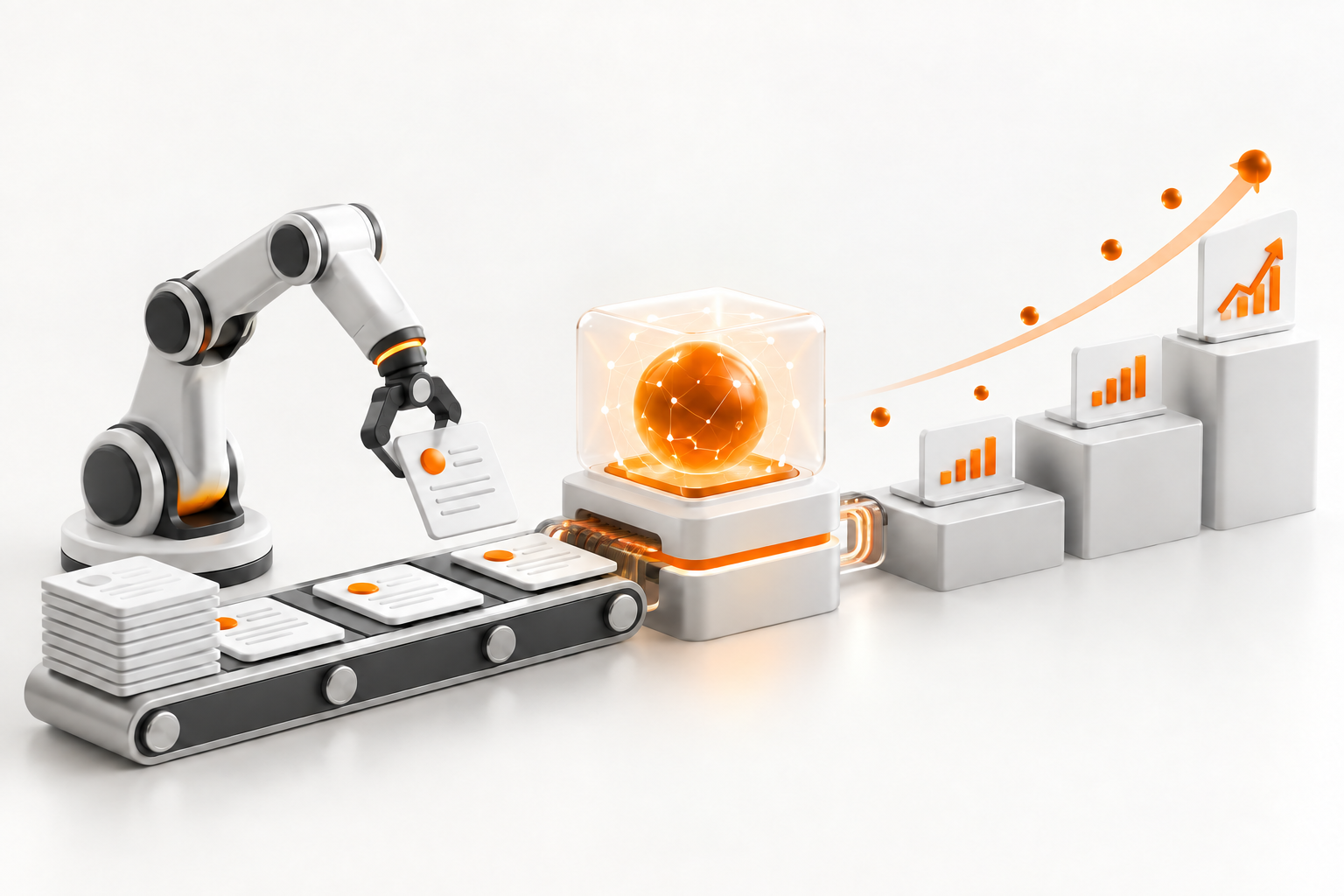 Representação visual de automação, inteligência artificial e evolução operacional