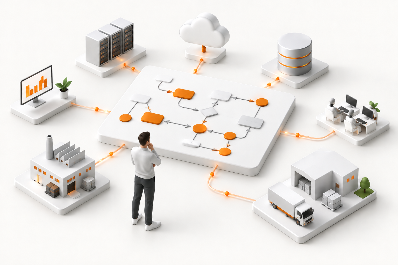 Representação visual do mapeamento de processos, sistemas e integrações