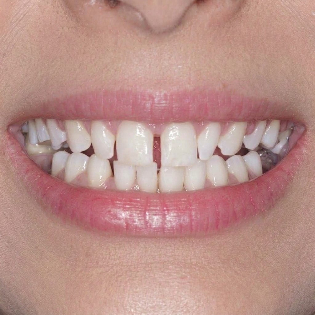 Sorriso antes das lentes de contato de porcelana