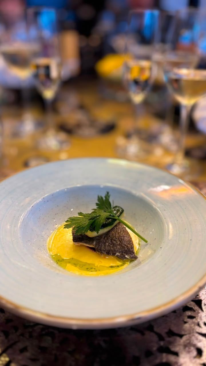 Prato de peixe com apresentação refinada servido a bordo
