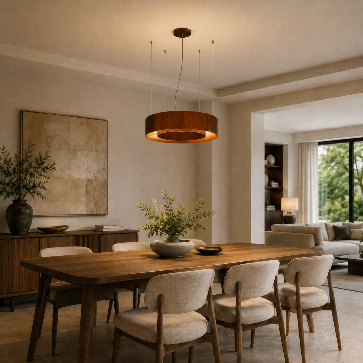 Sala de jantar com iluminação decorativa