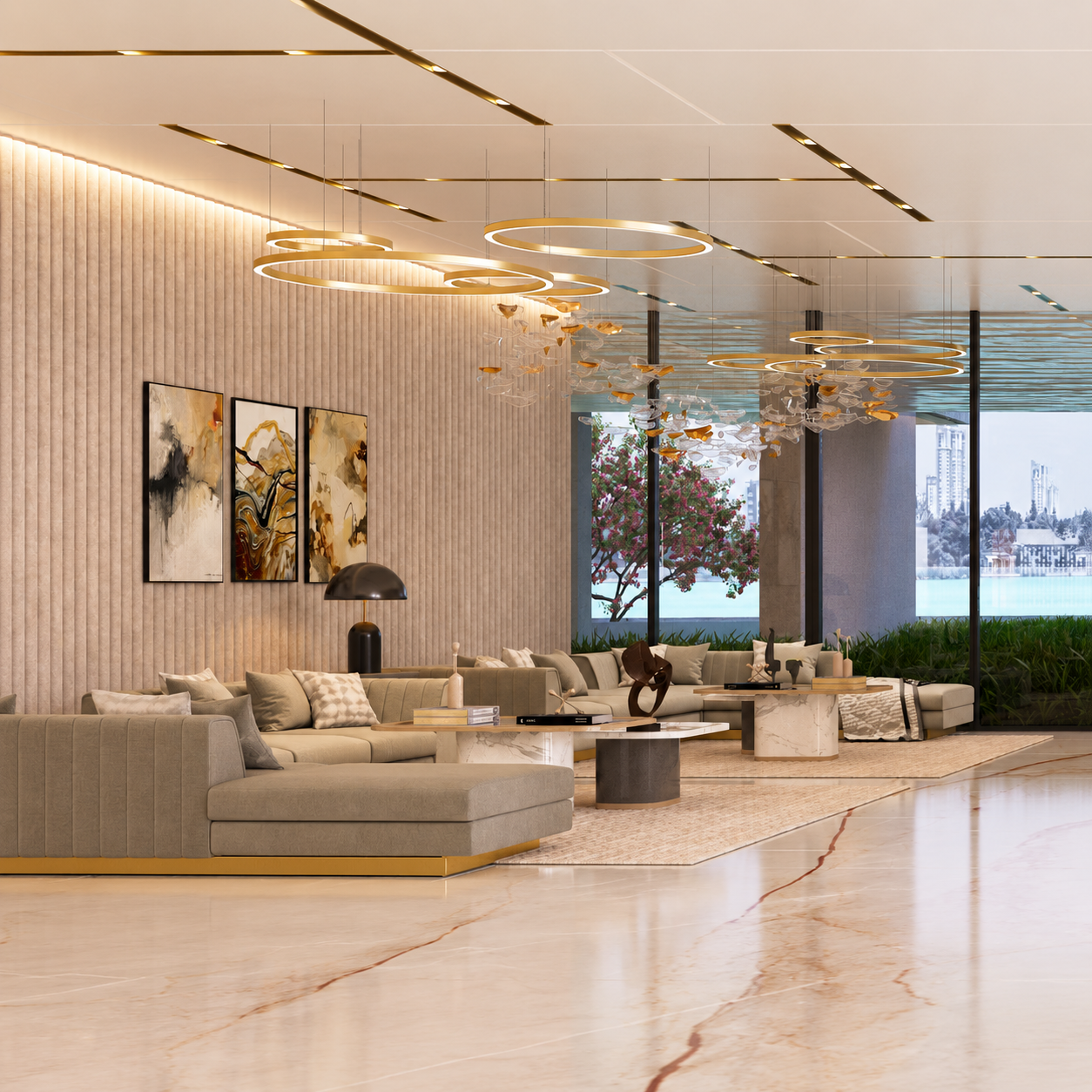 Sala de estar com iluminação decorativa