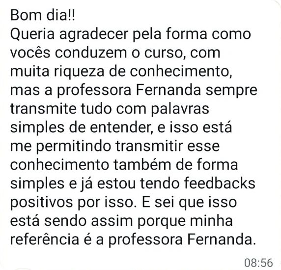 Depoimento de aluno no WhatsApp