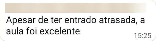 Depoimento de aluno no WhatsApp