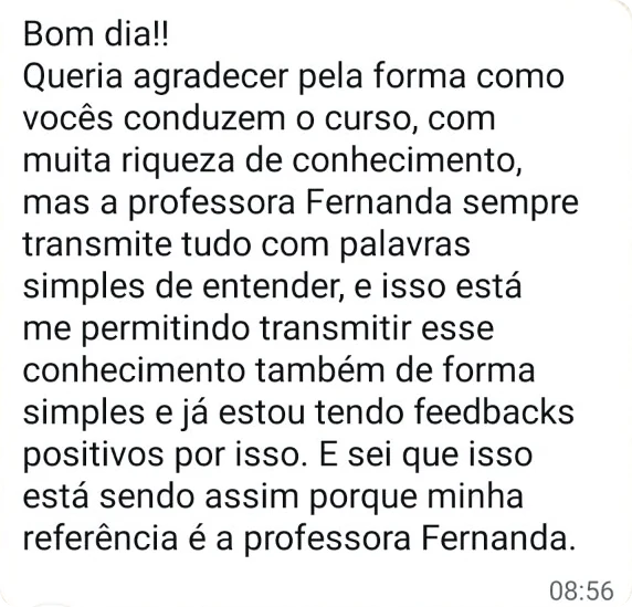 Depoimento de aluno no WhatsApp