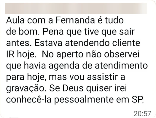 Depoimento de aluno no WhatsApp