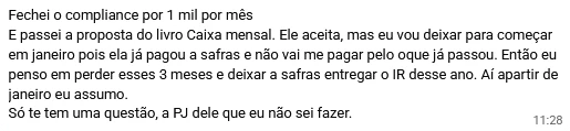 Depoimento de aluno no WhatsApp