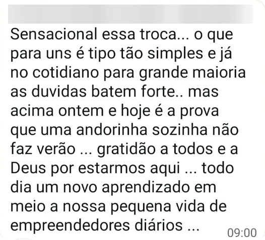 Depoimento de aluno no WhatsApp
