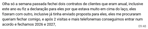 Depoimento de aluno no WhatsApp