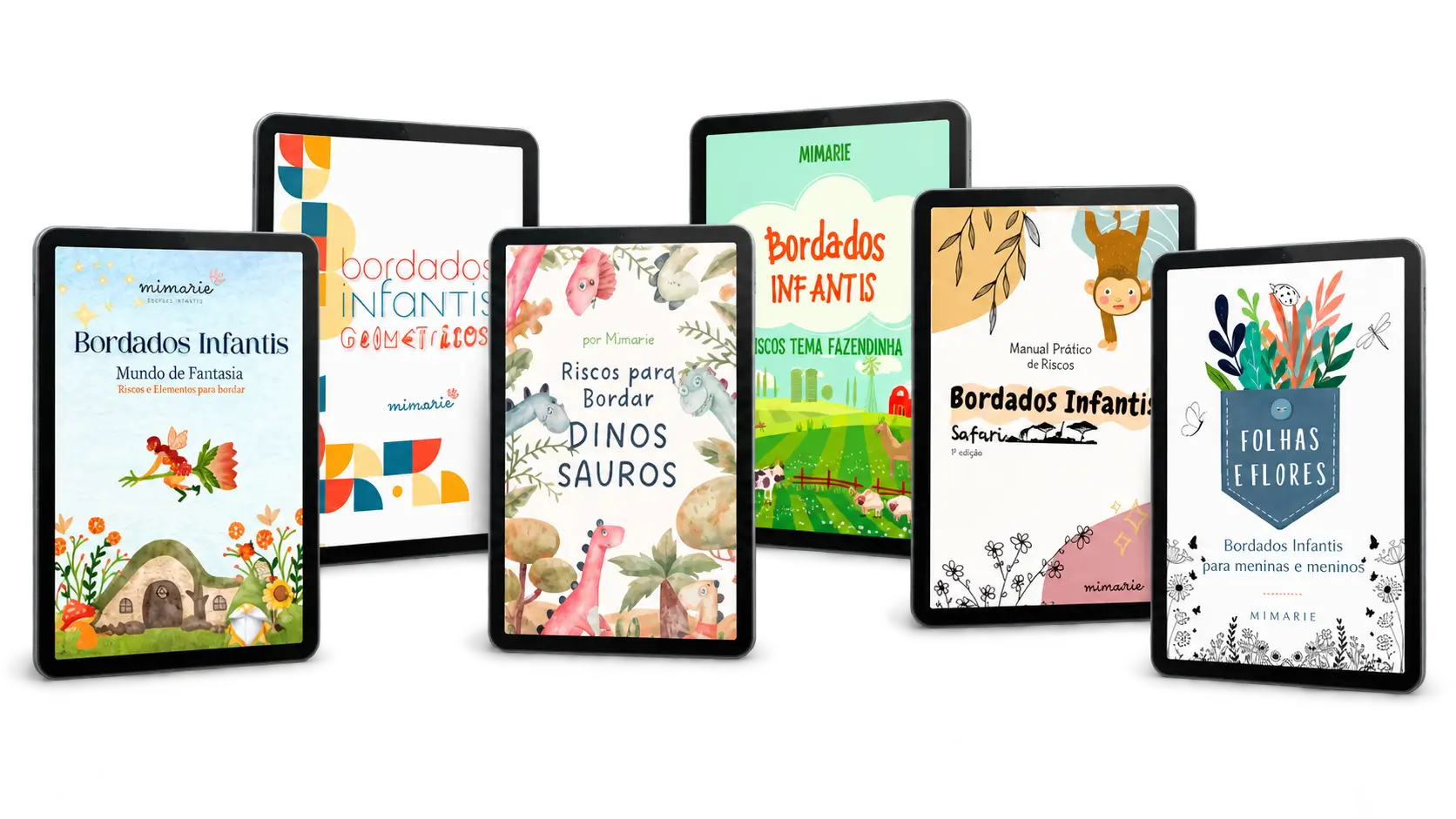 Coleção de 6 e-books de riscos para bordados infantis