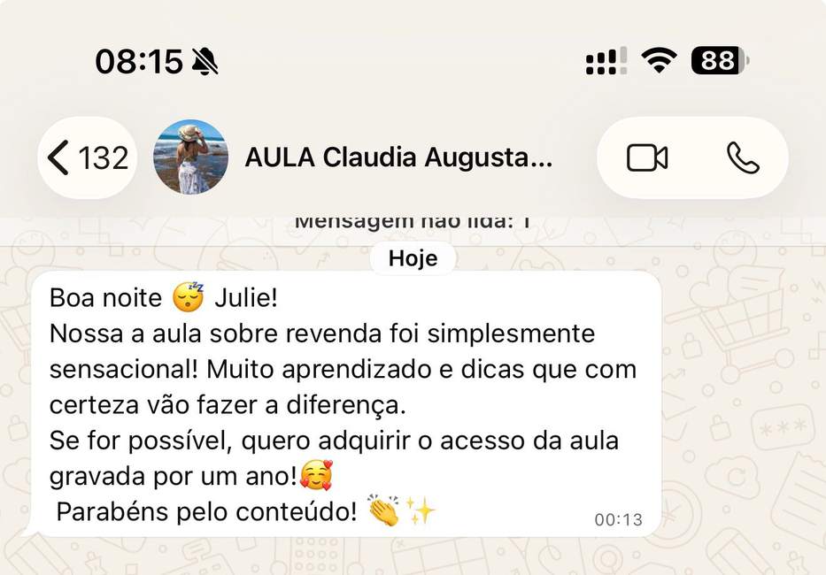 Depoimento de aluna sobre a aula de revenda