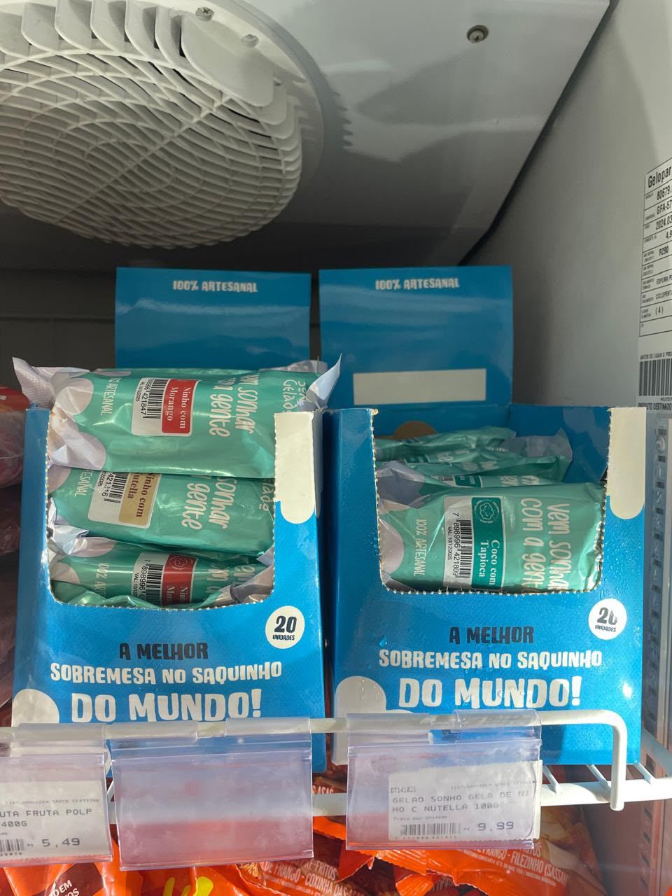 Produtos Sonho Gelado no freezer